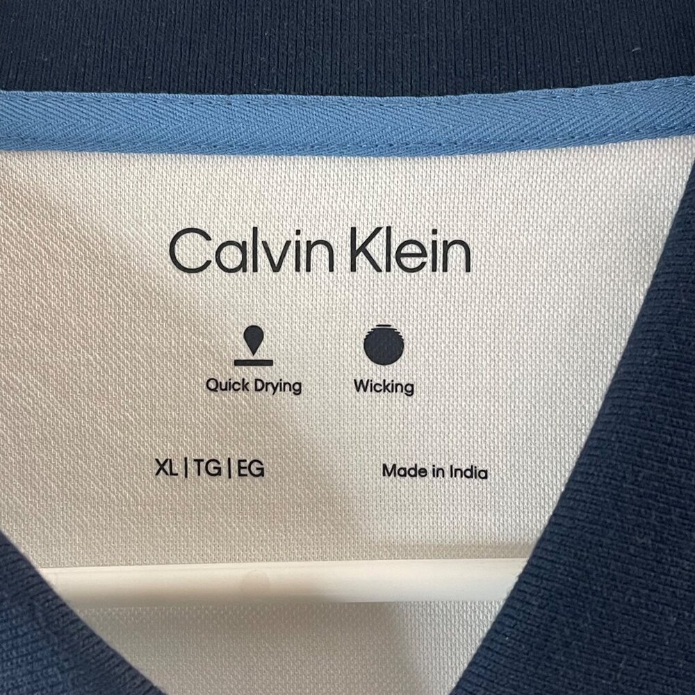 NWT Calvin Klein Mens Polo Shirt XL White & Blue Quick Dry Moisture-Wicking - Picture 5 of 12
